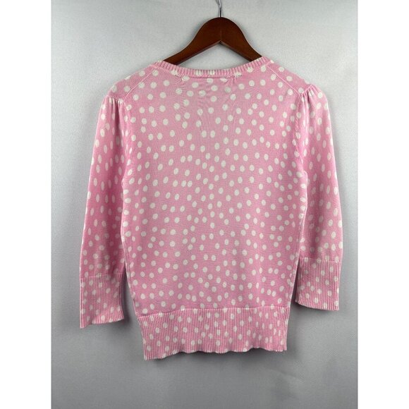 Eci New York Pink & White Polka Dot Cardigan Sweater Womens S 3/4 Sleeves V-Neck - Picture 5 of 5